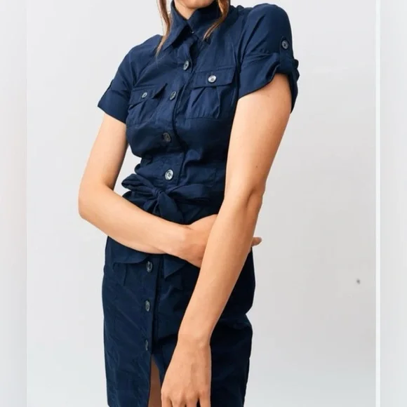 Diane Von Furstenberg | Dresses | Diane Von Furstenberg Navy Belted Shirt  Dress Size 8 | Poshmark